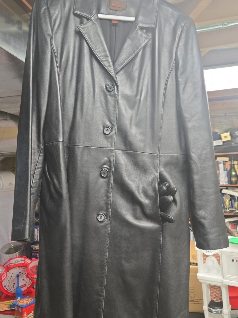 Danier Black Leather Long Car Coat XL